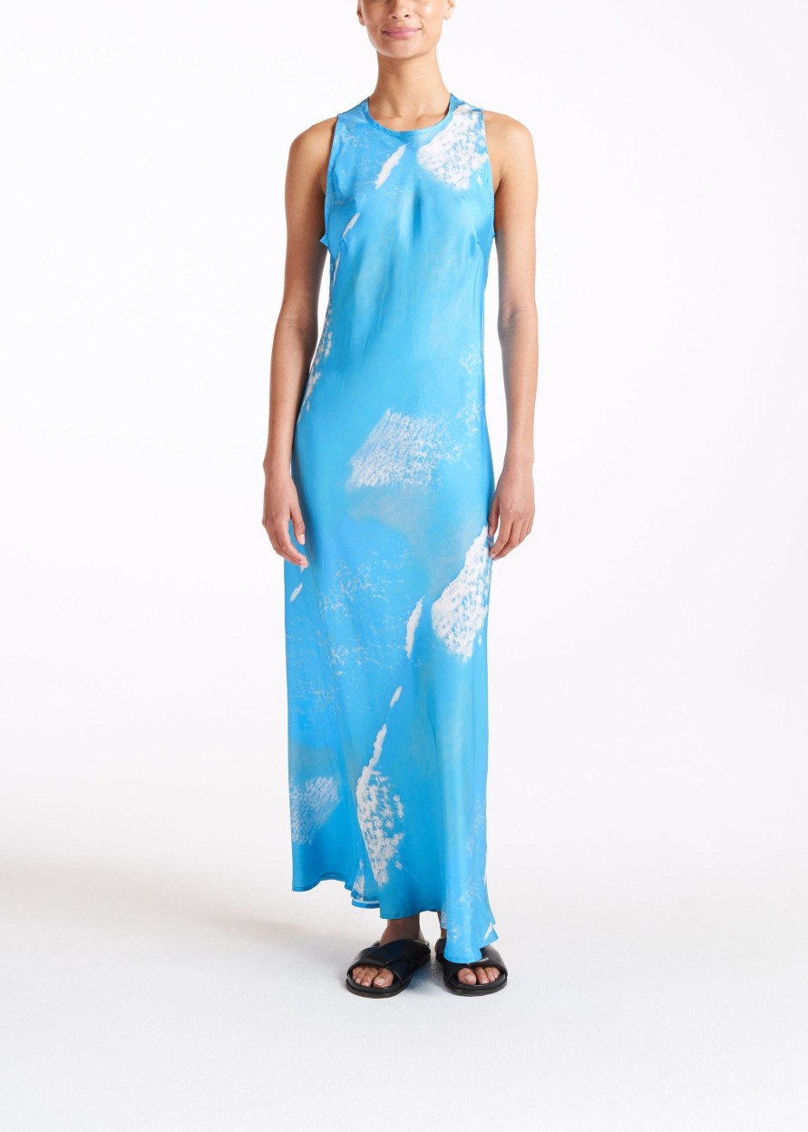 Women ASCENO Dresses Valencia Wave Print Twill Silk Dress