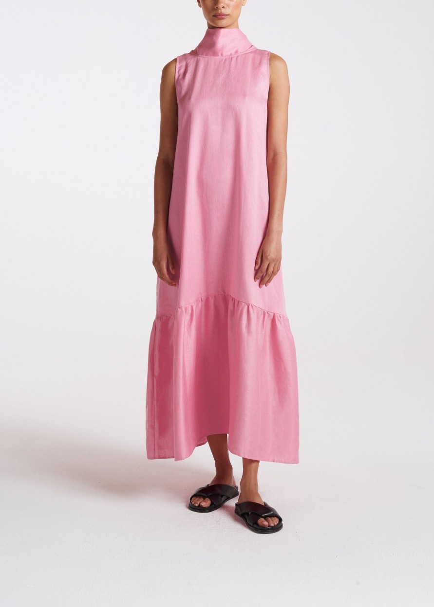 Women ASCENO Dresses Oslo Bubblegum Heavy Linen Dress